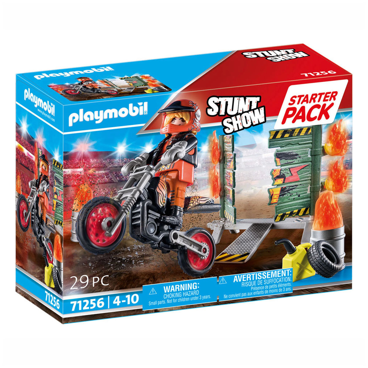 Playmobil Starter Pack Stunt Show Motorcycle With Fire Wall - 71256