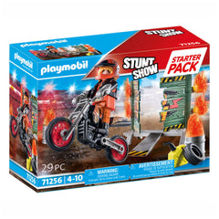 Playmobil Starter Pack Stunt Show Motorcycle With Fire Wall - 71256