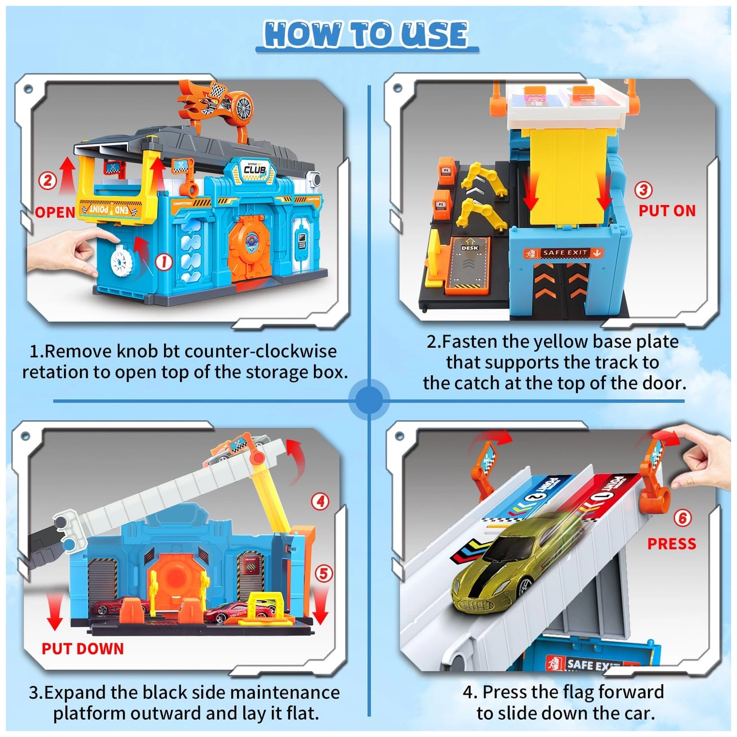 RS Toys - Pista Pit Stop 2 in 1 Portable Garage and Launcher Track - Play Vehicles