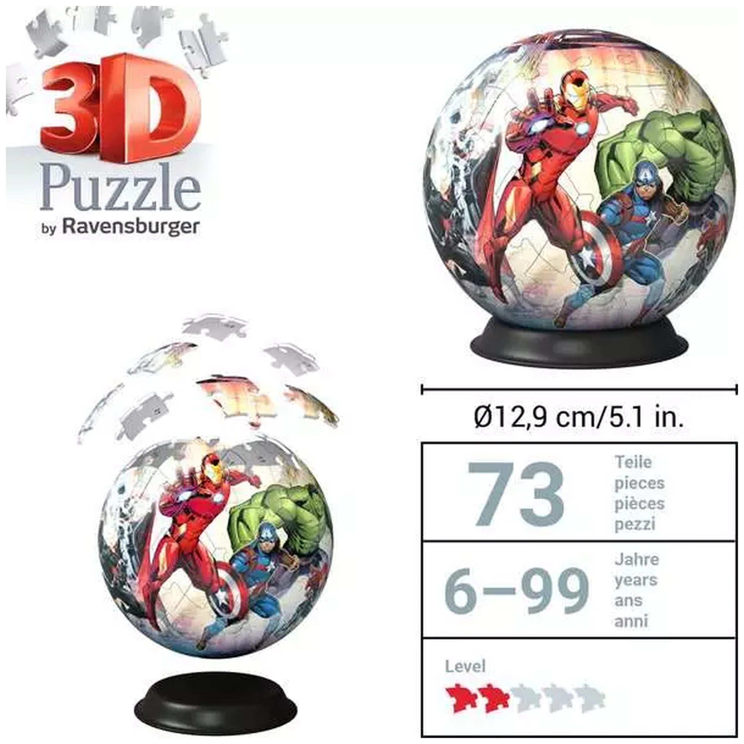 Ravensburger - Puzzle 3D Bola - Marvel Avengers - Figuras de Acción