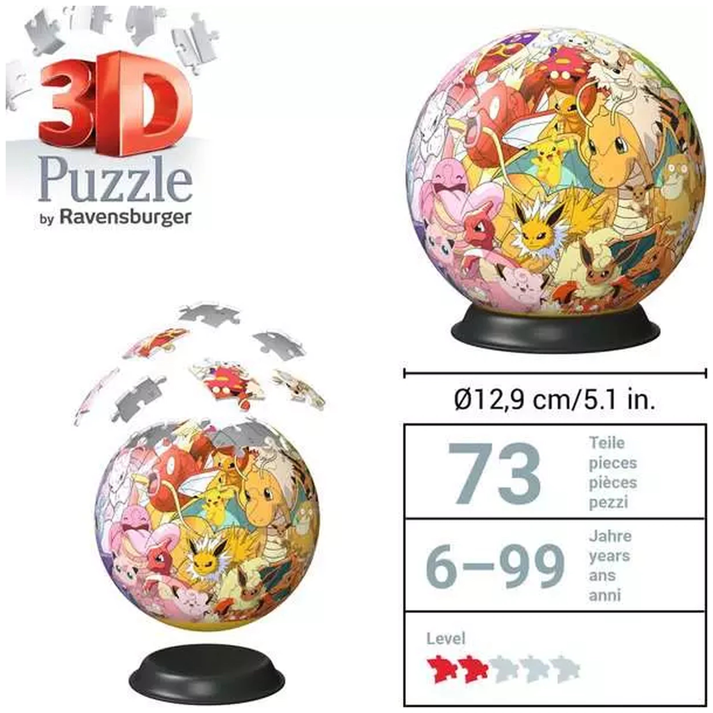 Ravensburger - Puzzle 3D Bola Pokémon Región Kanto Figuras de Acción