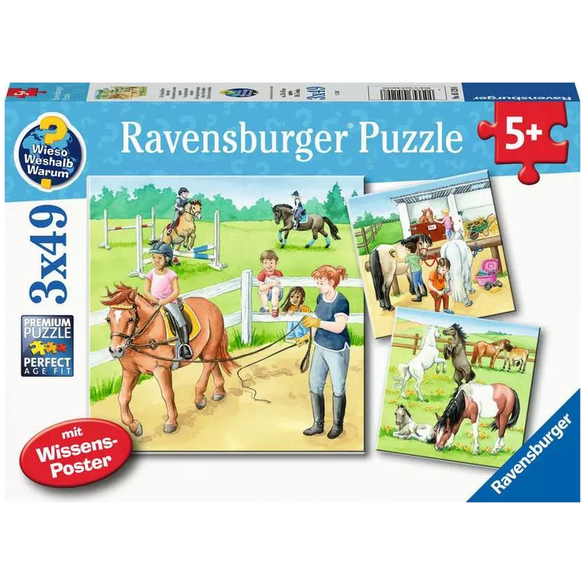 Ravensburger - Un Día en el Establo de Equitación - 3x49 Piezas - Rompecabezas