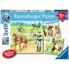 Ravensburger - Un Día en el Establo de Equitación - 3x49 Piezas - Rompecabezas