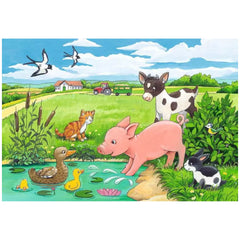 Ravensburger - Niños Animales en el Campo - 2x12 Piezas - Rompecabezas