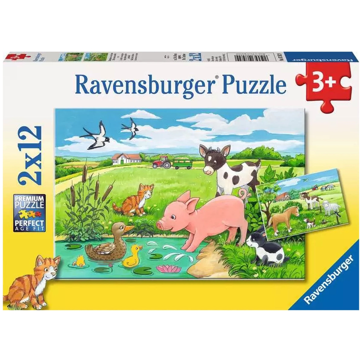 Ravensburger - Niños Animales en el Campo - 2x12 Piezas - Rompecabezas