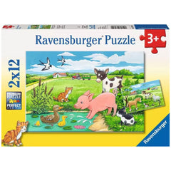 Ravensburger - Niños Animales en el Campo - 2x12 Piezas - Rompecabezas