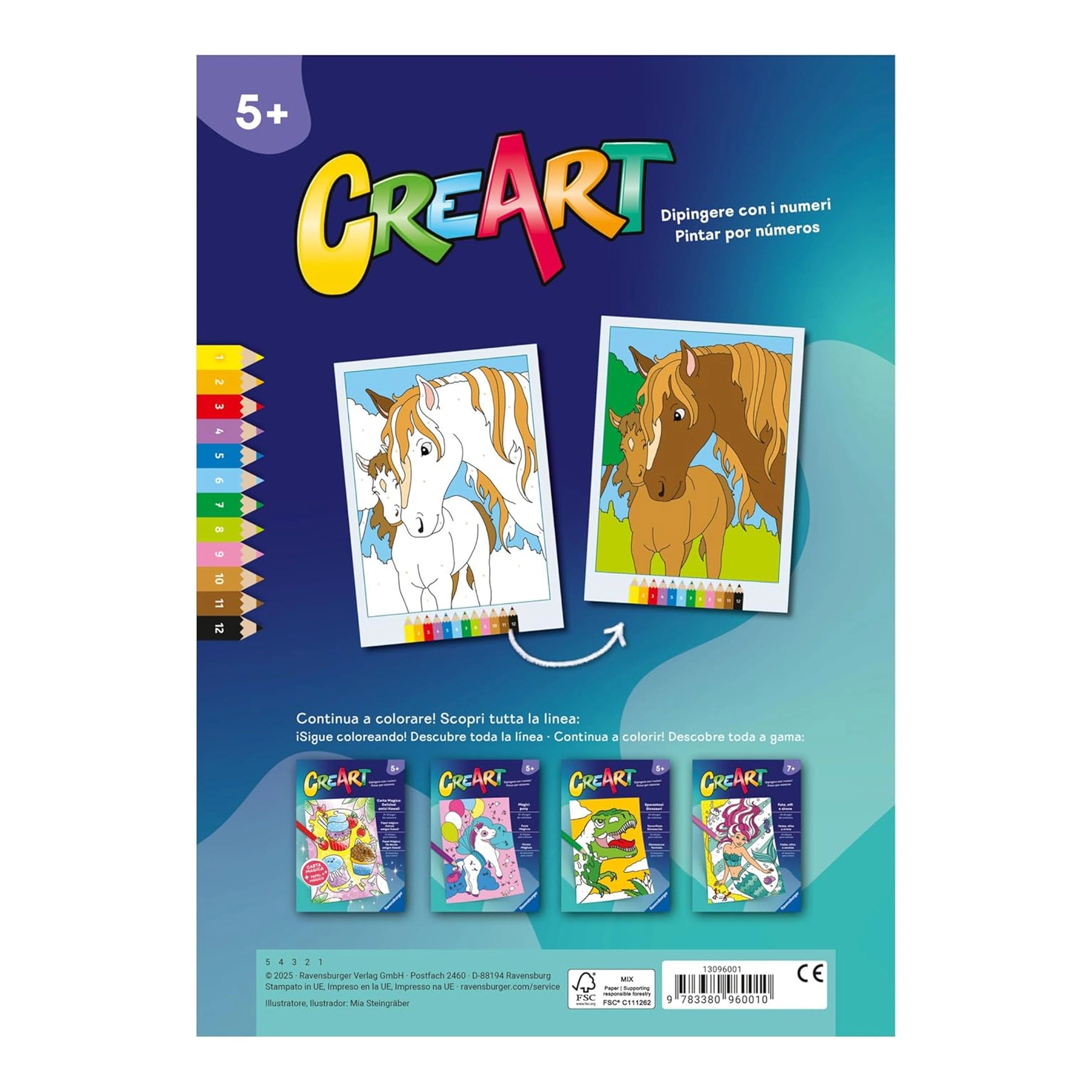 Ravensburger - CreArt - Libro de Colorear Creativo - Caballos Dulces - Artes y Manualidades