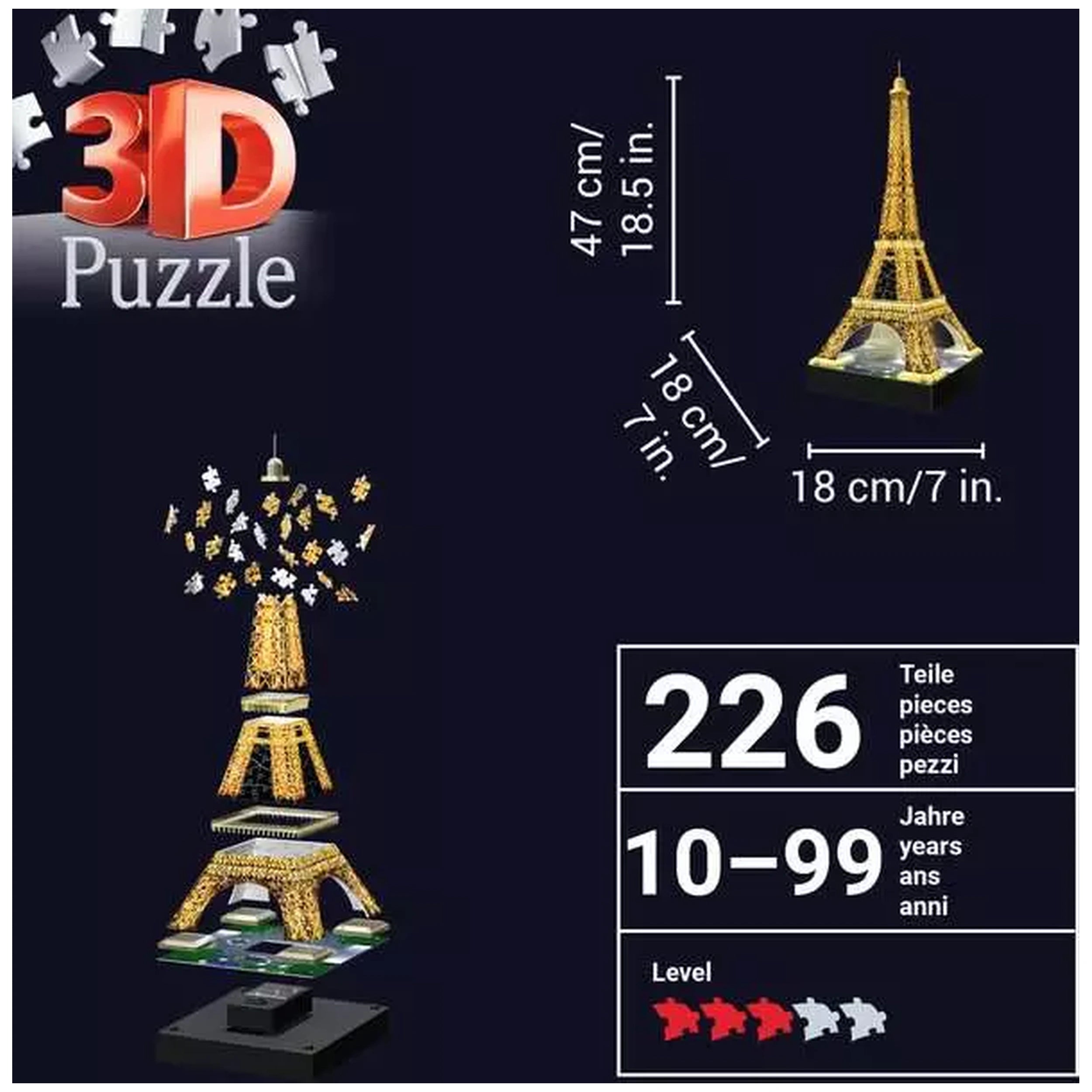 Ravensburger - Eiffel Tower At Night - 216 Pieces - 3D Puzzles