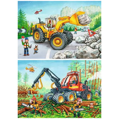 Ravensburger - Excavadora y Tractor de Bosque - 2x24 Piezas - Rompecabezas