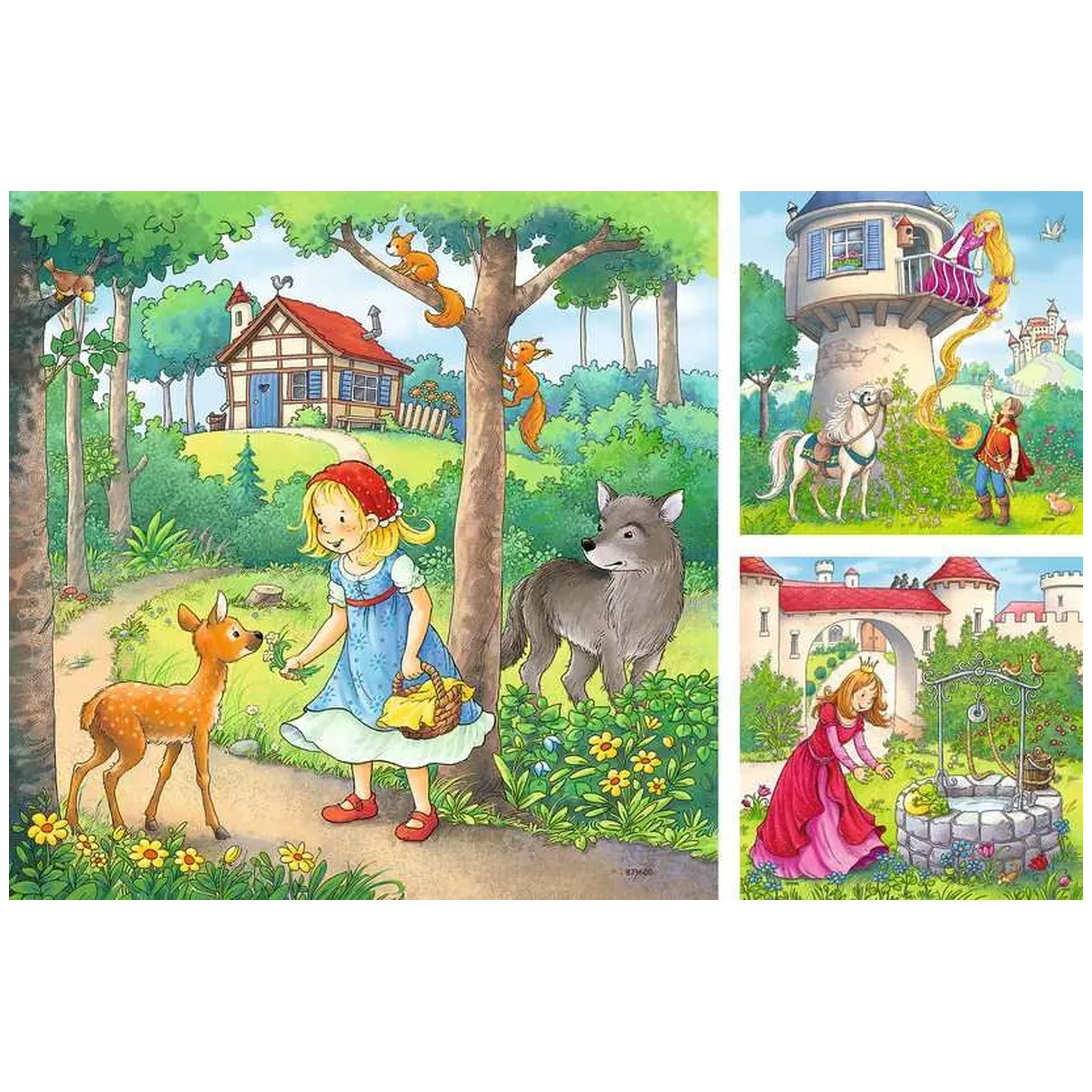 Ravensburger - Cuentos de hadas - Rapunzel, Caperucita Roja y El Príncipe Rana - 3x49 Piezas - Puzzles