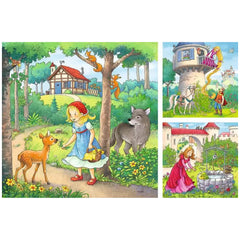 Ravensburger - Cuentos de hadas - Rapunzel, Caperucita Roja y El Príncipe Rana - 3x49 Piezas - Puzzles