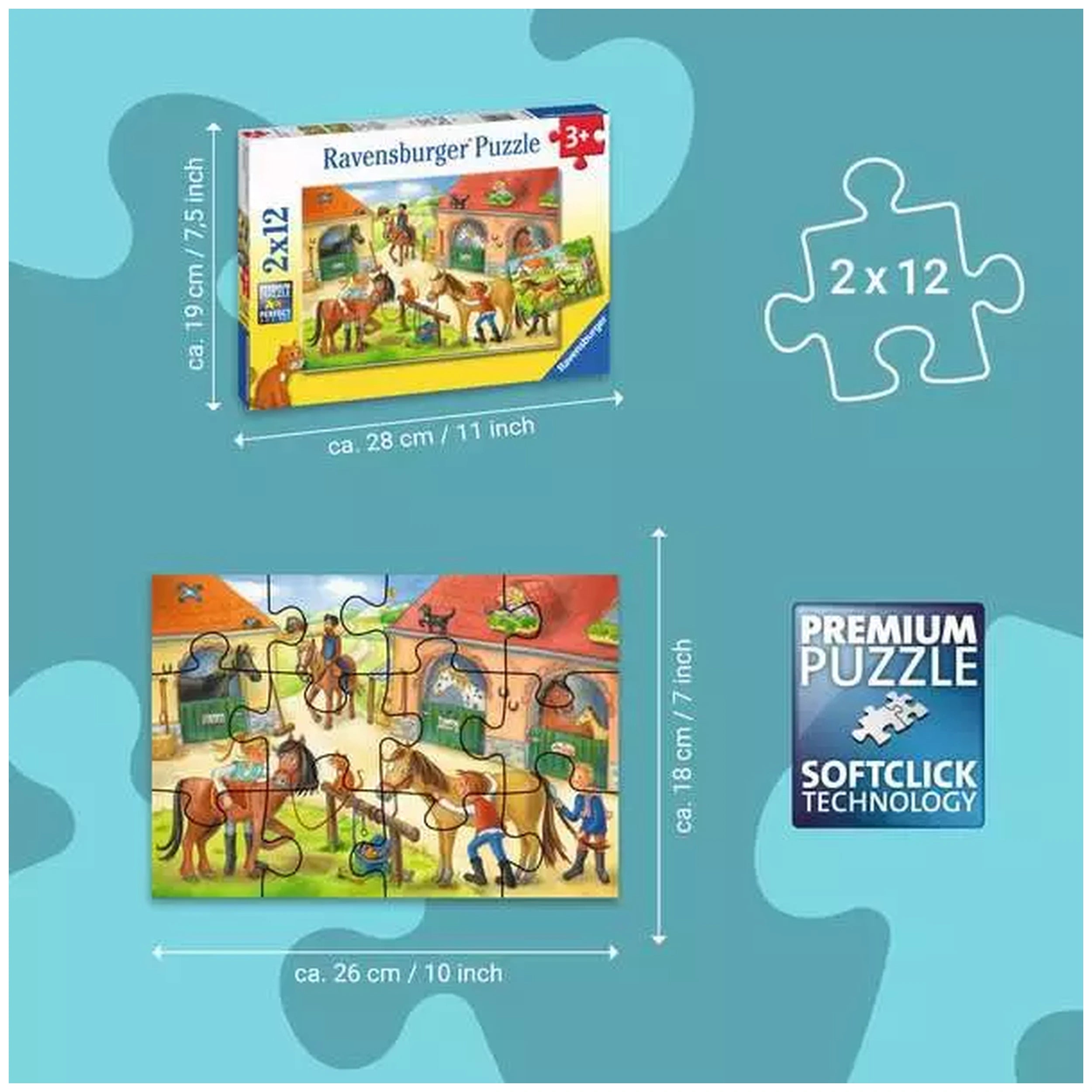 Ravensburger - Vacaciones en la Granja de Caballos - 2x12 Piezas - Rompecabezas