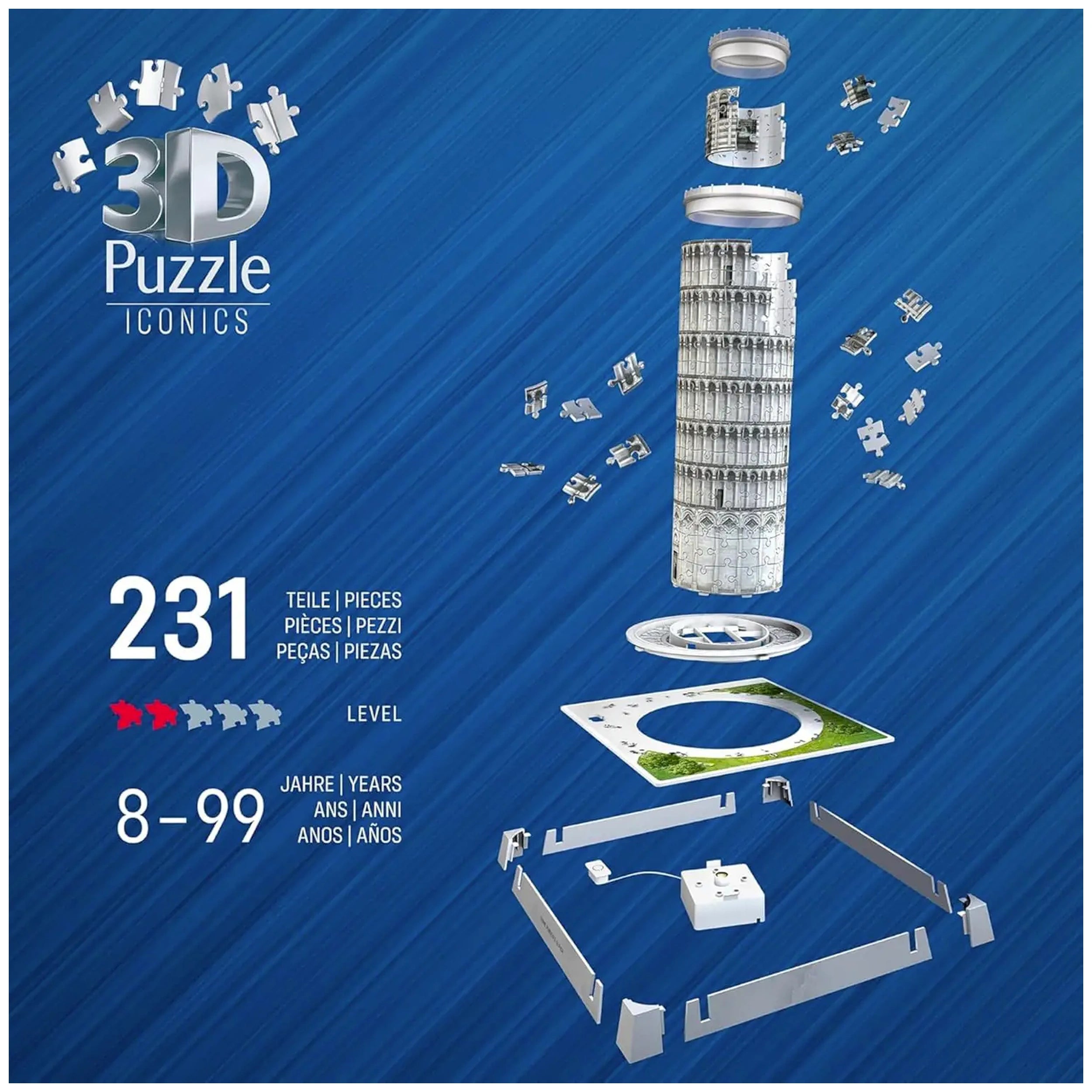 Ravensburger - Iconics Puzzle 3D Torre Inclinada de Pisa Edición LED 231 Pzs - Puzzles