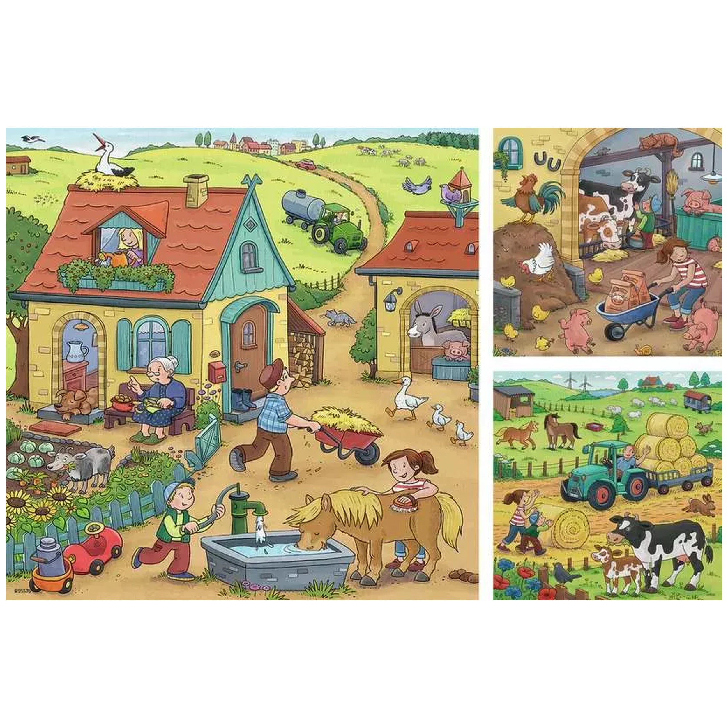 Ravensburger - Mucho Sucediendo en la Granja - 3x49 Piezas - Rompecabezas