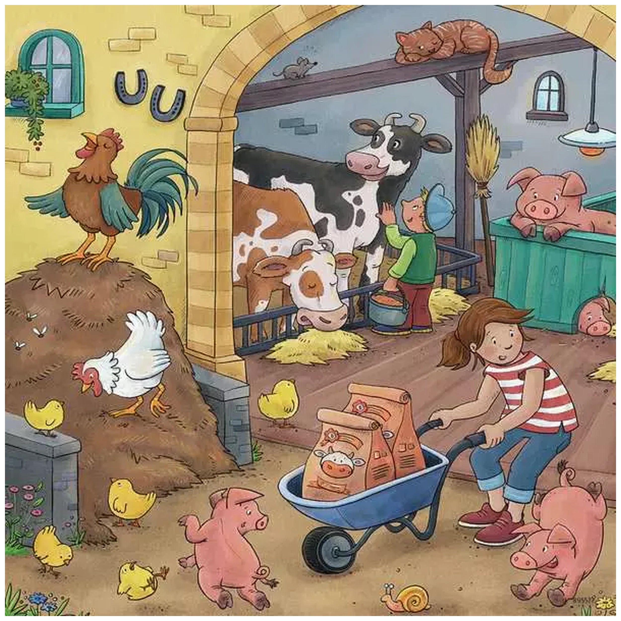 Ravensburger - Mucho Sucediendo en la Granja - 3x49 Piezas - Rompecabezas