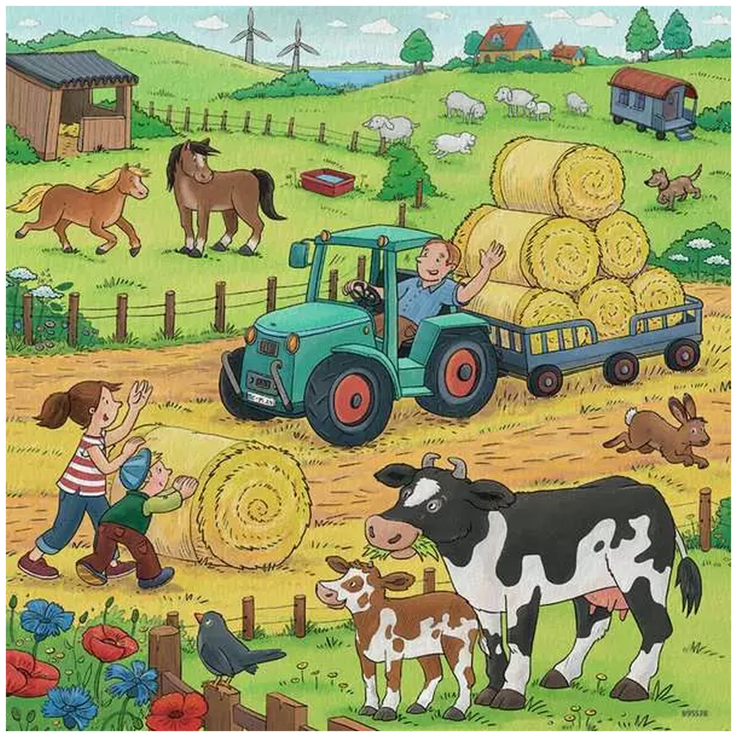 Ravensburger - Mucho Sucediendo en la Granja - 3x49 Piezas - Rompecabezas
