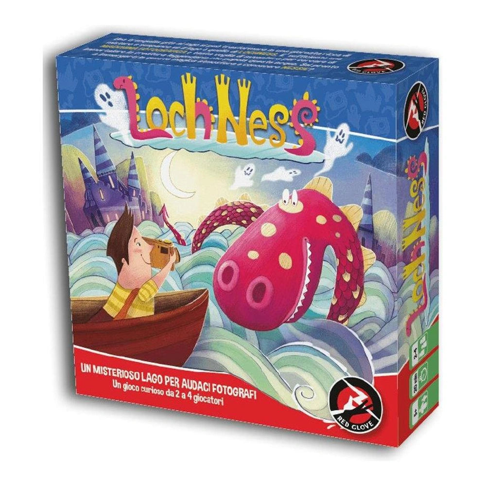 Red Glove - LochNess Board Game for Kids & Families Ages 4+ - Fun Scalable Strategy Game for 2-5 Players with Nessie Miniature, Photo Tiles, and Plastic Photographer Figures - RG2012 - Italian Edition