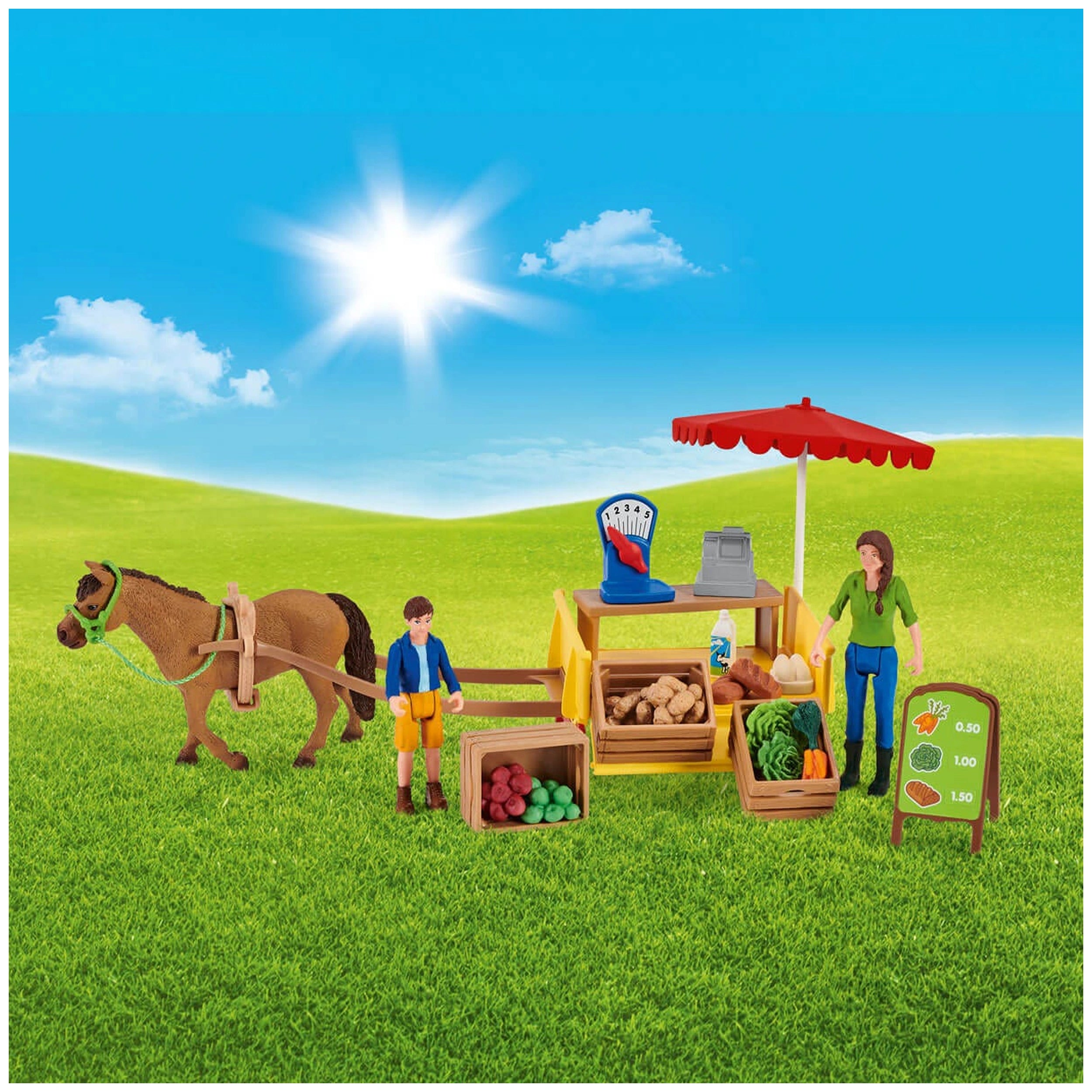 Schleich - Farm World - Sunny Day Mobile Farm Stand - Toy Playsets - 42528