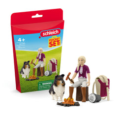 Schleich - Set de bolsillo Fogata con perro Collie - Juegos de juguetes