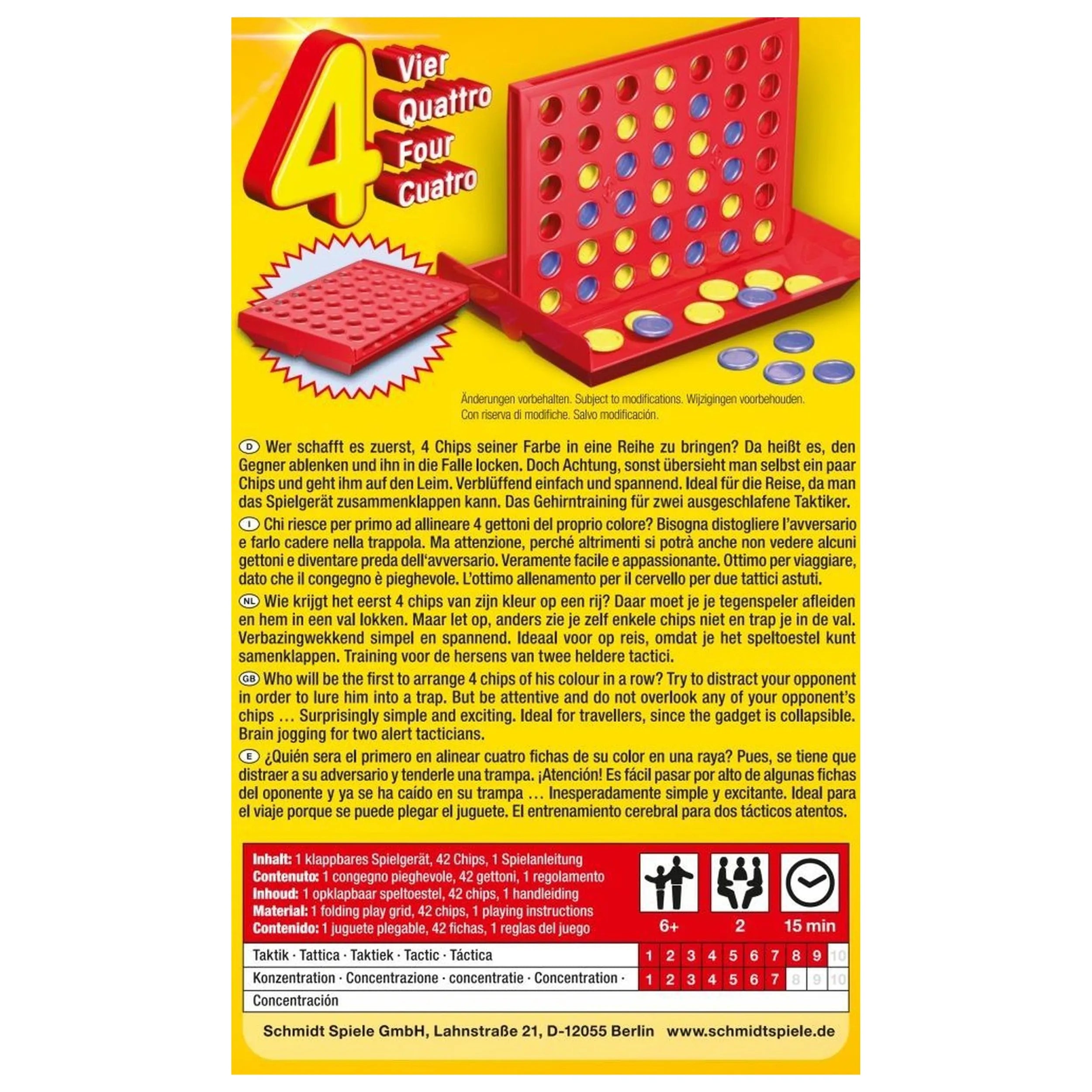 Schmidt Spiele - Four - Juegos de mesa de viaje para niños