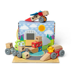 Spin Master - Melissa & Doug Blockables Vehicles Set for Kids Ages 2 Years+ - 54-Piece FSC-Certified Wooden Construction Toy with Connectors, Rolling Wheels, Felt Accessories and Play Guide