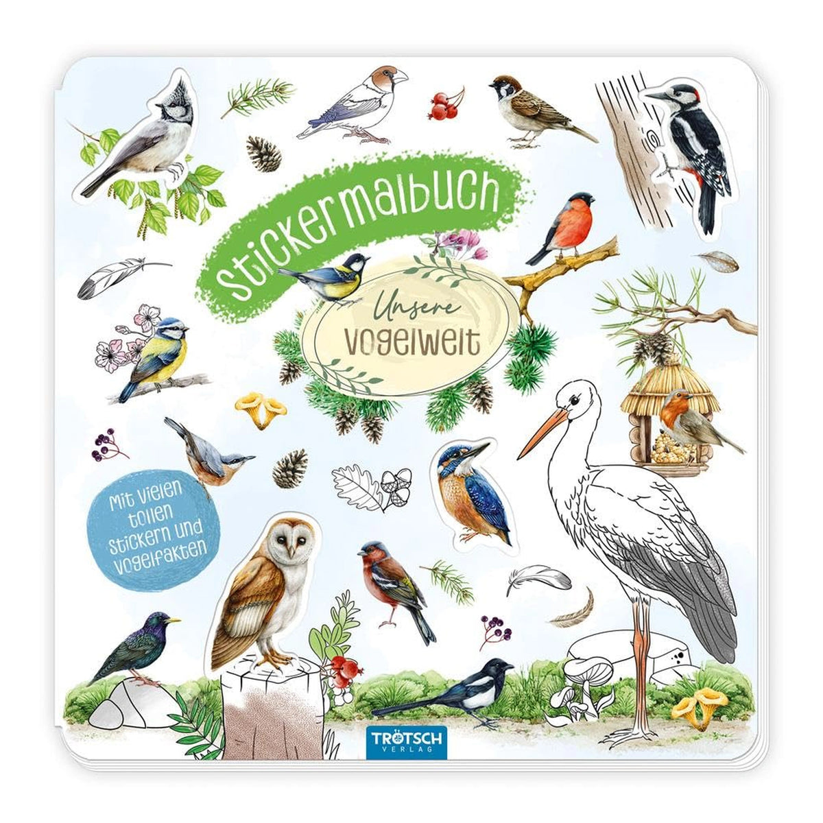 TRÖTSCH - Libro para colorear con pegatinas Nuestro Mundo de Aves - Artes y Manualidades