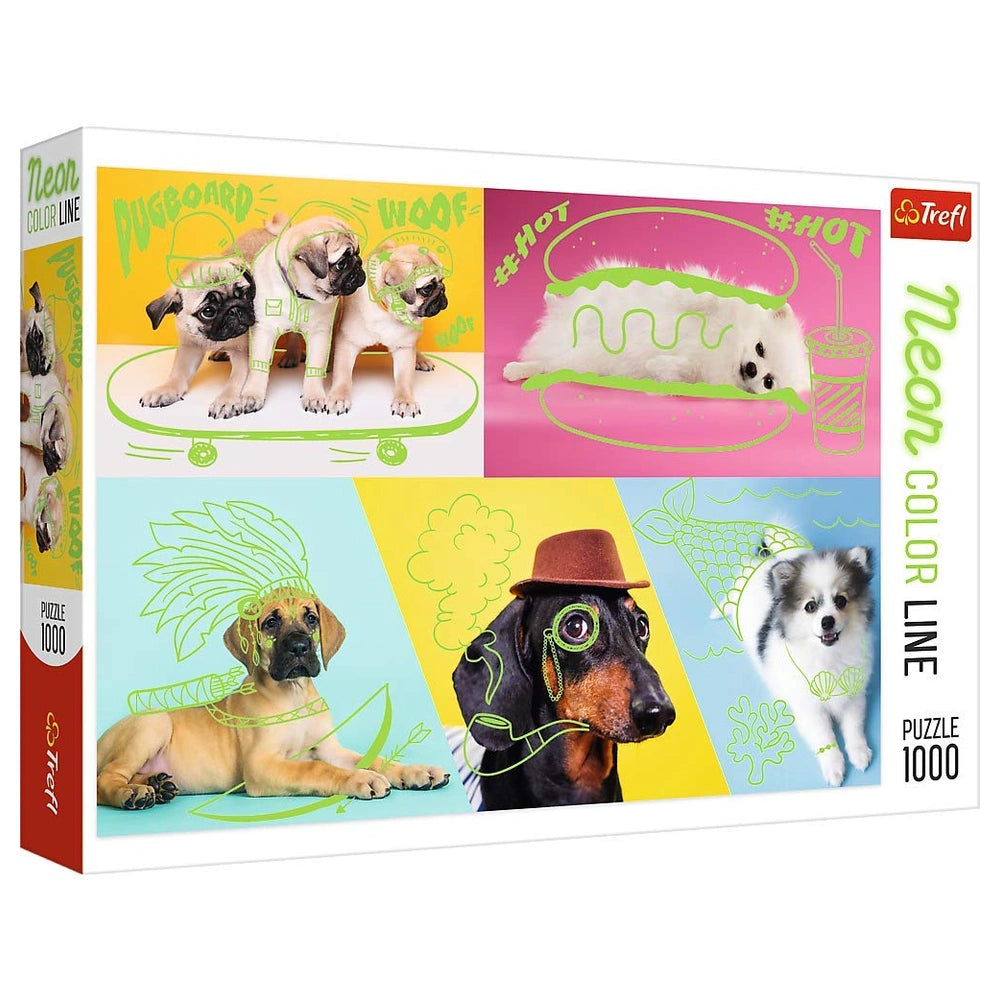 Trefl - 1000 Piece Puzzle - Neon Color Line Far out Dogs - Puzzles Age +14 - TRF10578