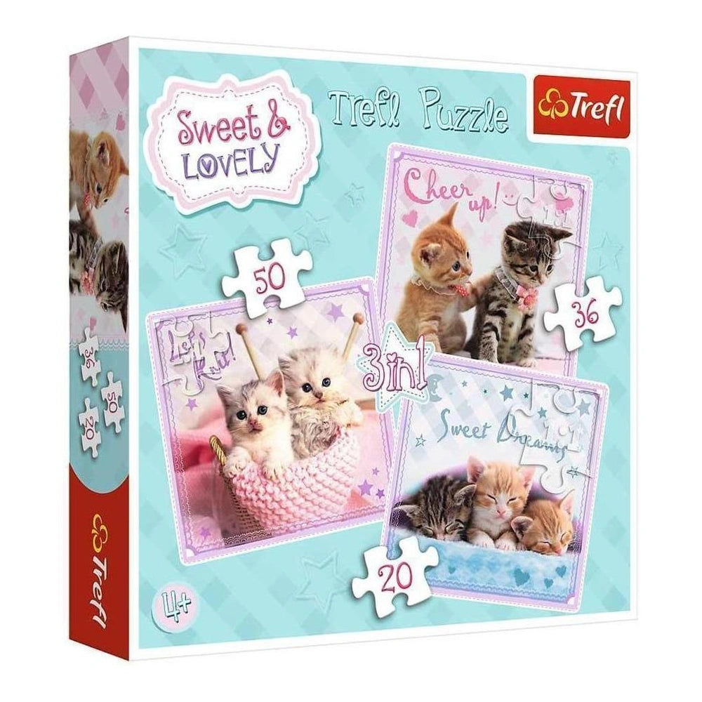 Trefl - 3 Puzzles en 1 - Gatitos Dulces - Puzzles - 3+ - TRF34809