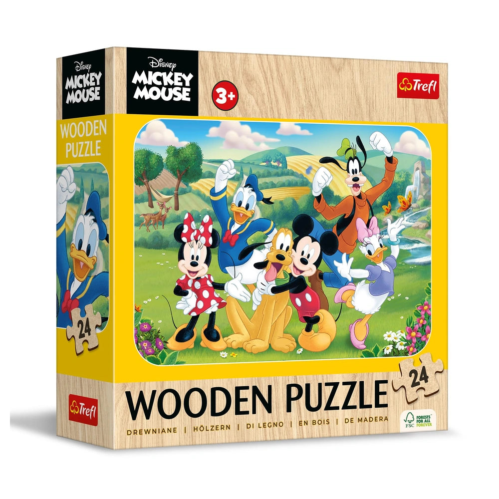 Trefl - Puzzles - "24 Wooden Puzzle" - Mickey and Friends / Disney Mickey Mouse and Friends_FSC Mix 70% - Puzzles Age +3 - TRF20278