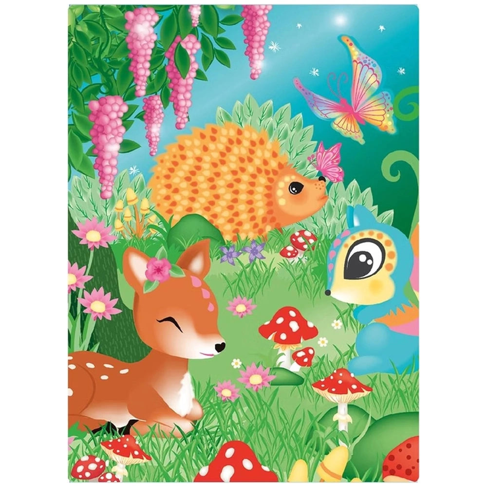 ARTISTA Glitter Window Picture featuring a deer and hedgehog in a vibrant forest scene for arts and crafts.