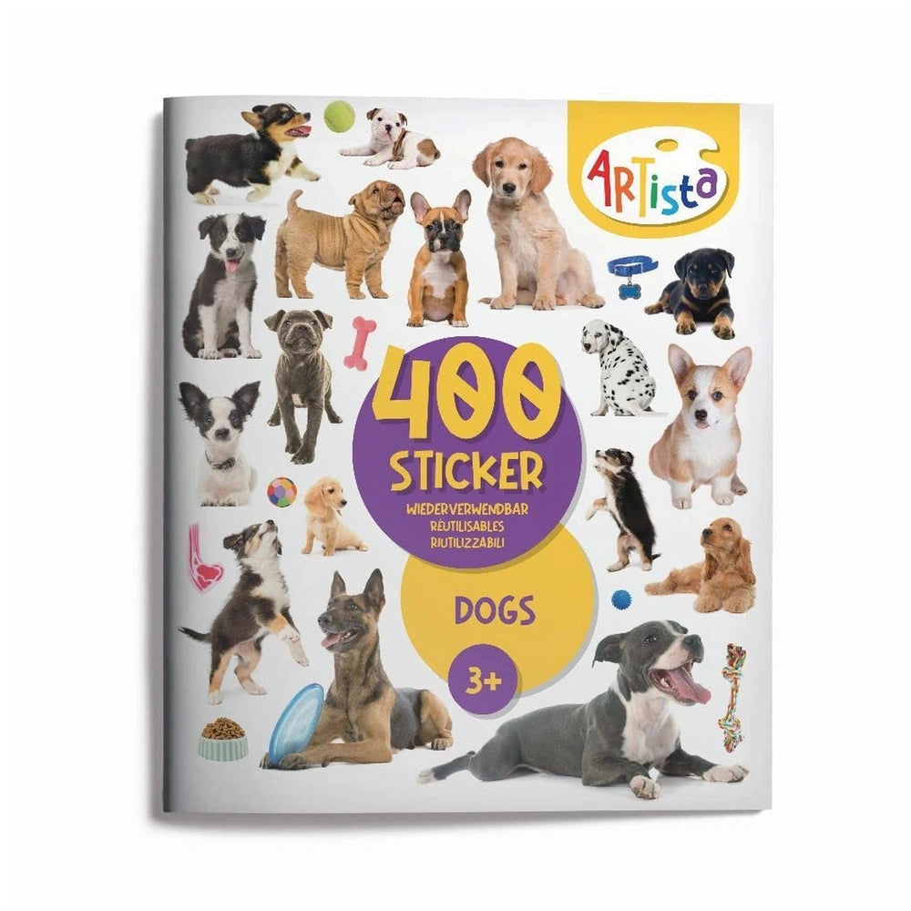 Artista Sticker Book featuring various dog designs, perfect for arts and crafts enthusiasts. Italian edition.