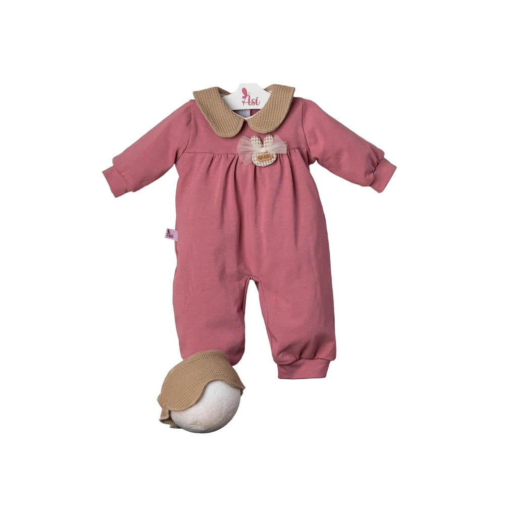 ASI Dolls outfit for 46 cm doll featuring pink pajamas with collar, bow, and matching hat with decorative element.