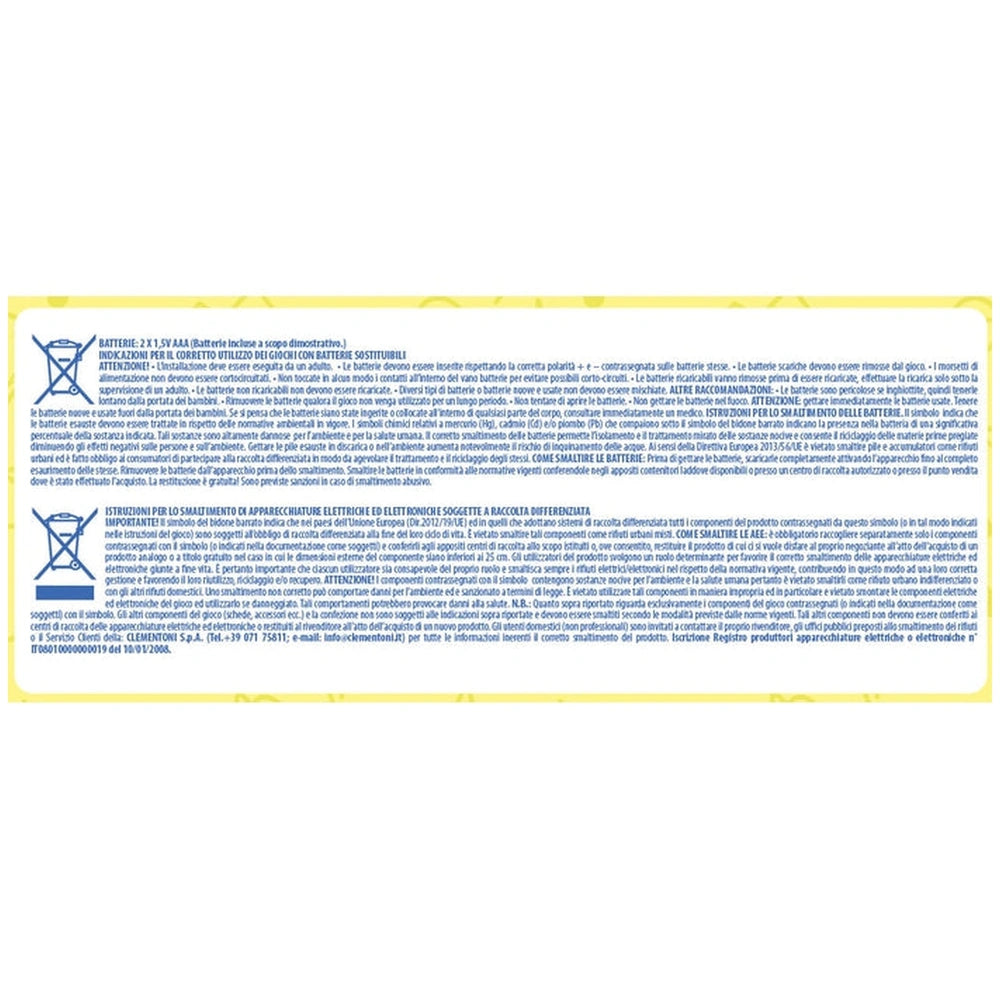 Baby Maracas Amici Cuccioli label features structured Italian text on a smooth yellow background with black print.