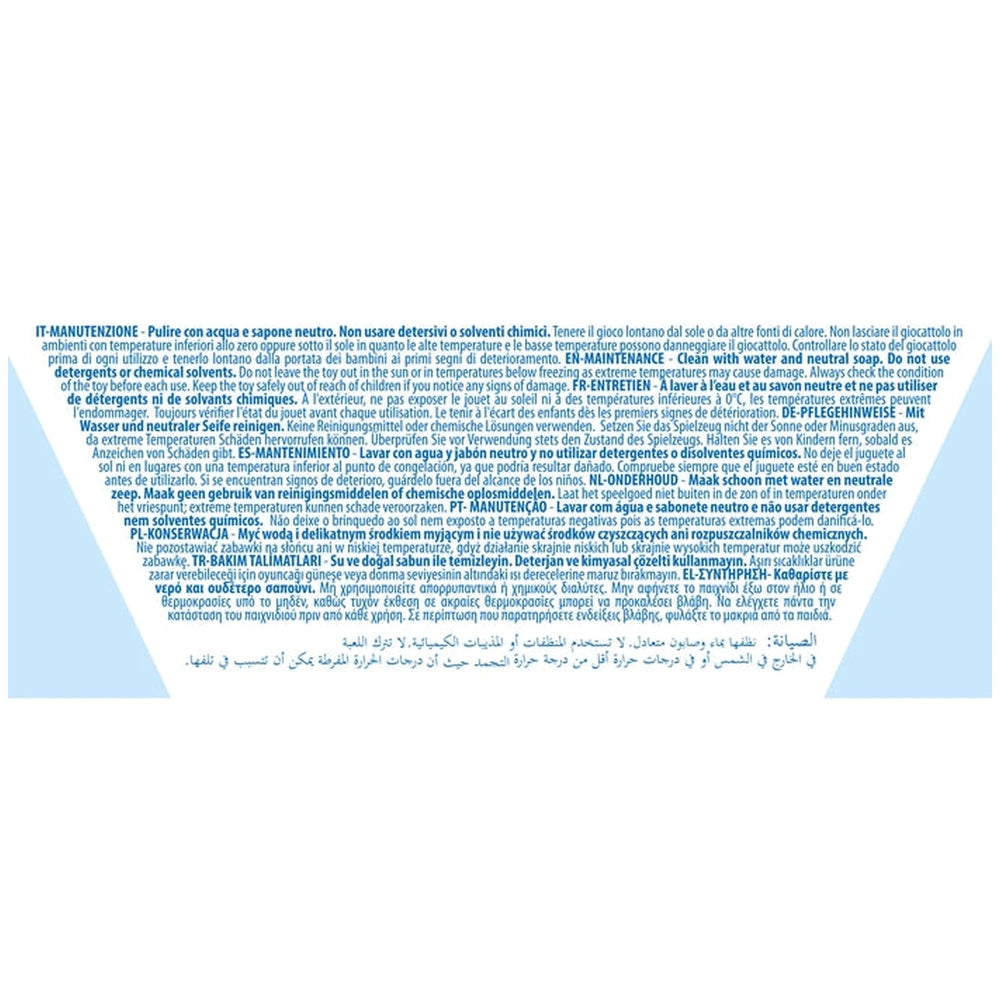 Baby Clementoni sorting and stacking toys displayed on a textured blue and white geometric background with prominent Italian 