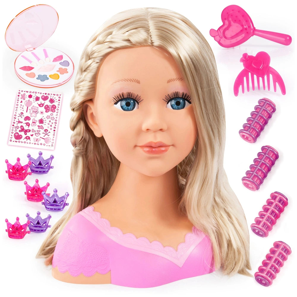BAYER DESIGN Charlene Super Model doll with blonde hair, blue eyes, and pink makeup accessories in a matte finish.