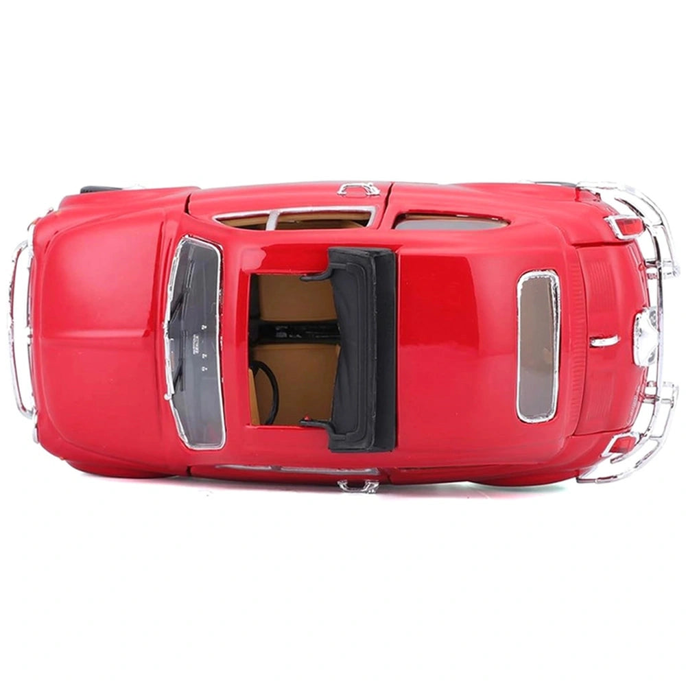 BBurago Fiat 500L 1968 die-cast vehicle in red with black interior, featuring two doors and detailed front components.