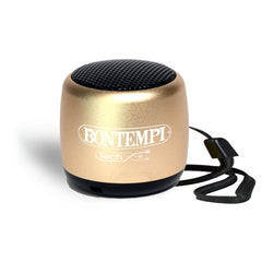 Bontempi Mini Wireless Speakers in gold metallic finish with smooth surface, featuring a speaker grille and USB cable.