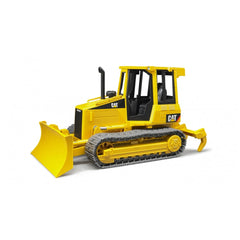 Yellow Bruder CAT Track-Type Tractor toy with movable blade and tracks, featuring realistic construction vehicle details.