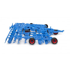 Blue Bruder LEMKEN Koralin 9 cultivator toy with red wheels, featuring realistic design and adjustable parts.
