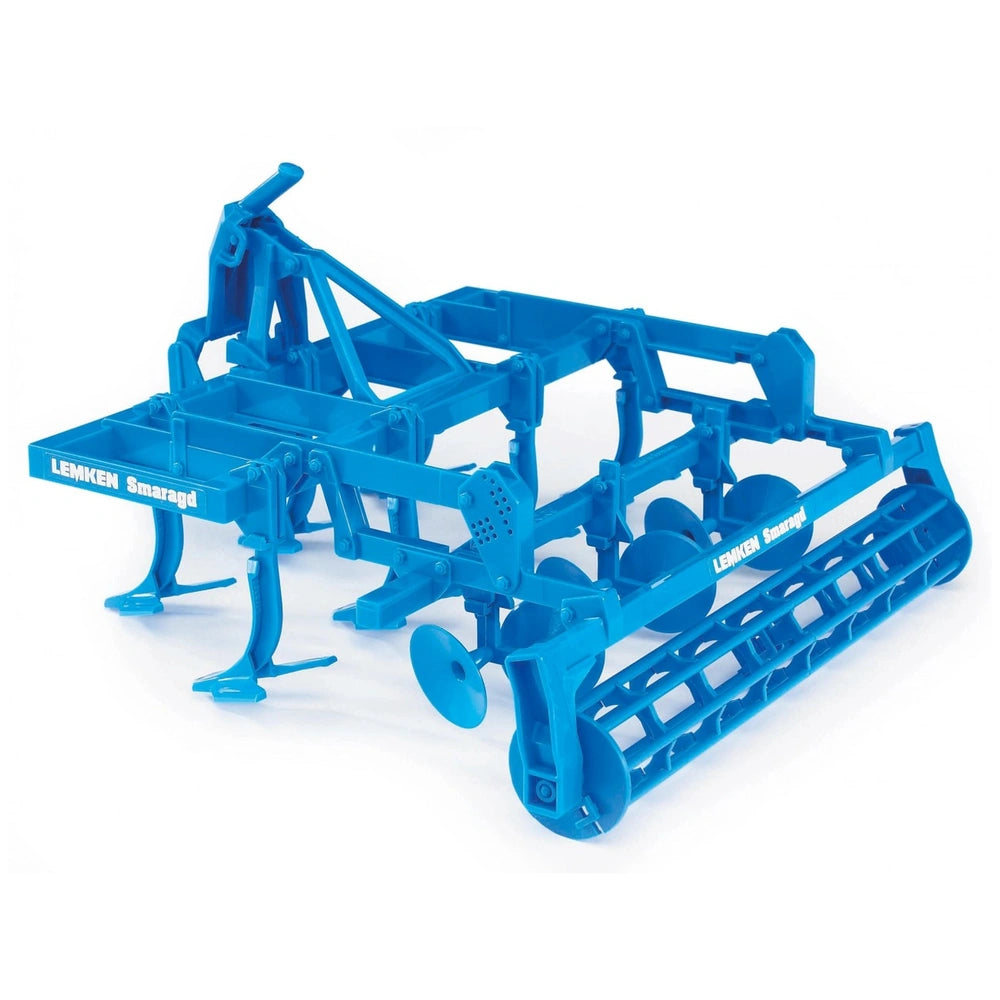 Blue Bruder Lemken Disc Cultivator model with realistic details, scaled 1:16, designed for attachment to toy tractors.