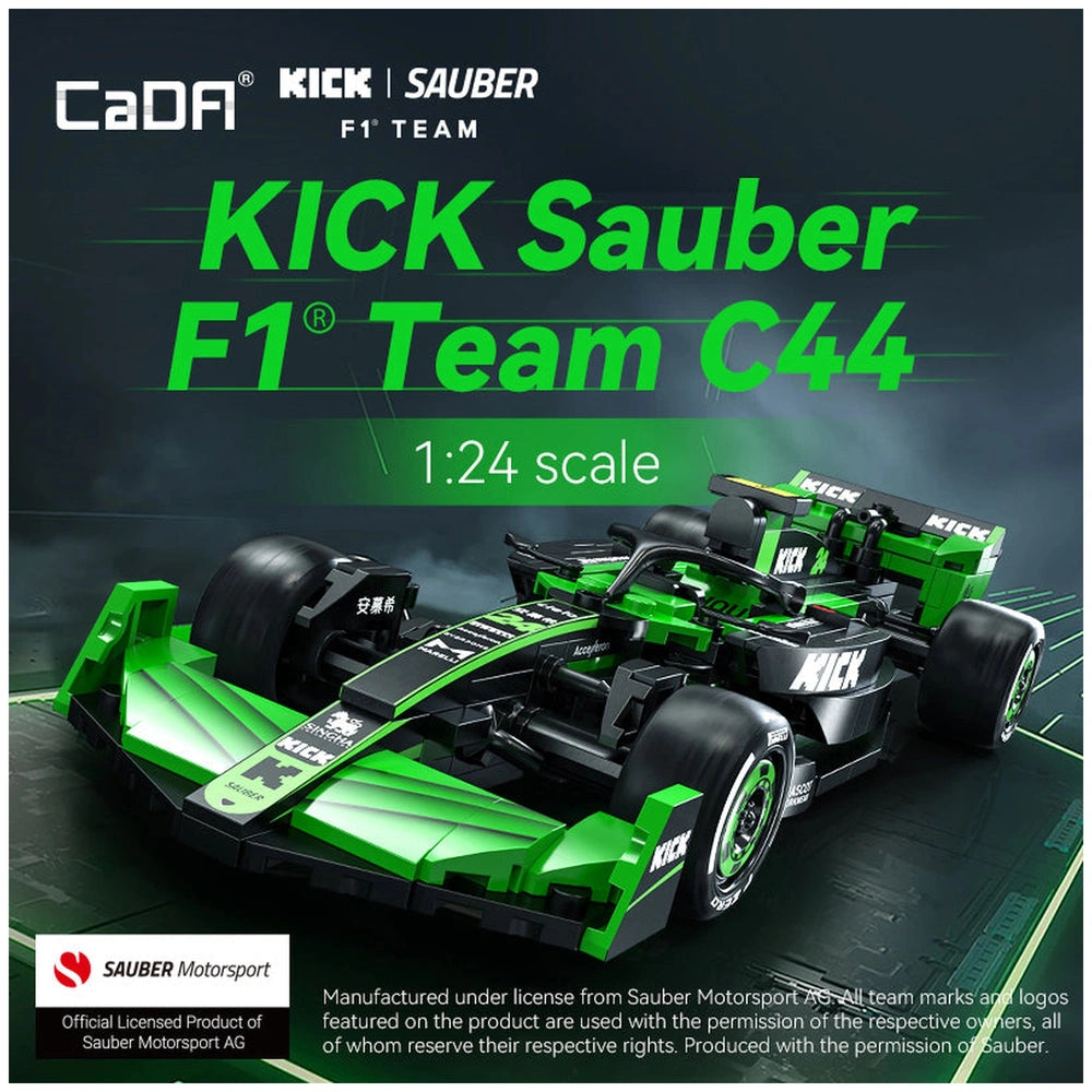 CaDA KICK SAUBER F1 Team C44 construction set in green and black packaging with white text and prominent racing car features.