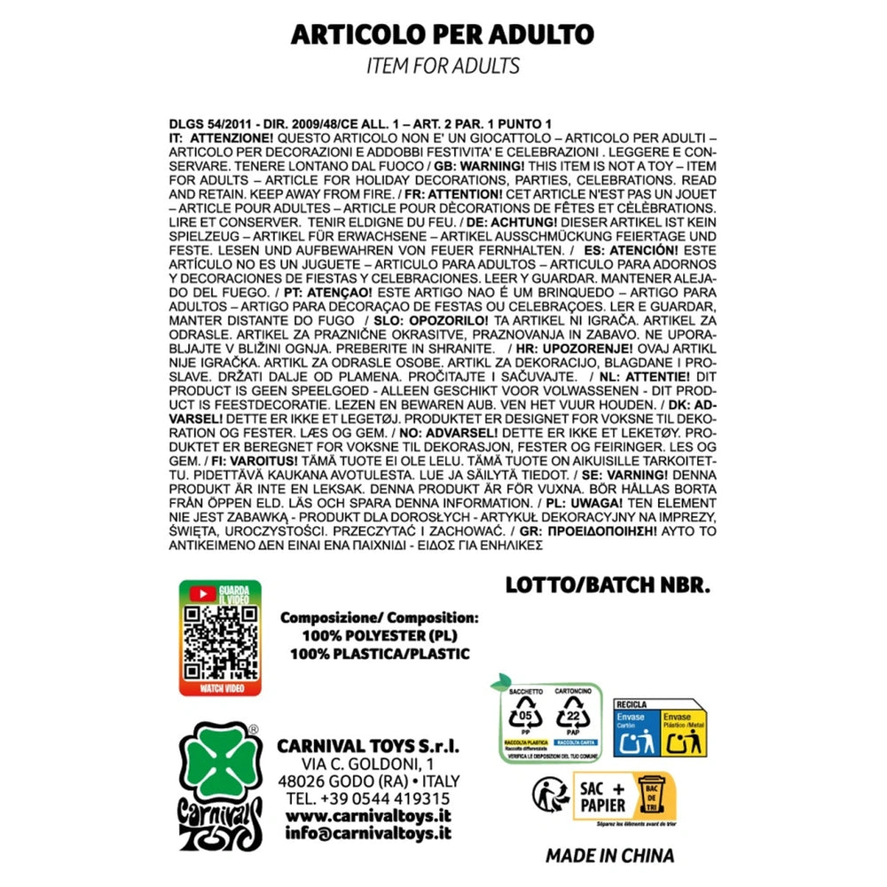 Black fishnet fingerless gloves packaging made of cardboard and plastic, featuring black text with red and green accents.