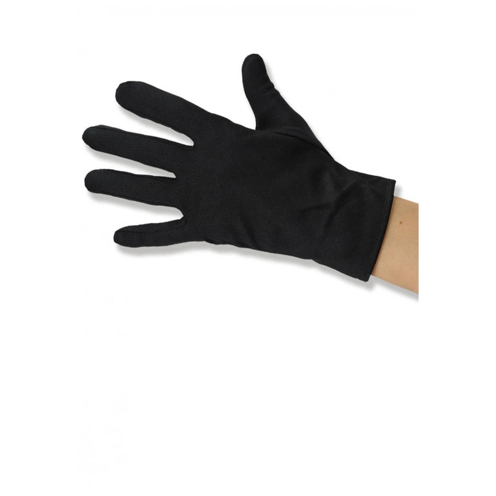 Black stretch gloves for dress up play, centered, ideal for pretend professions and creative role playing activities.