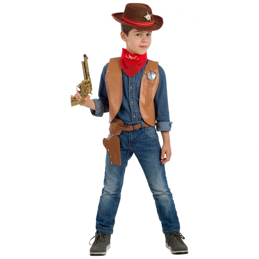 Carnival Toys - Set de Vaquero con Chaleco, Pistola, Bandana y Funda para Cinturón para Niños - Profesiones de Imaginación y Juego de Roles