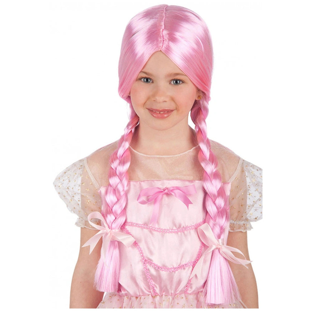 Carnival Toys - Peluca Larga Rosa con Trenzas para Niños Perfecta para Disfraces y Juego Imaginativo - Profesiones de Imaginación y Juego de Roles