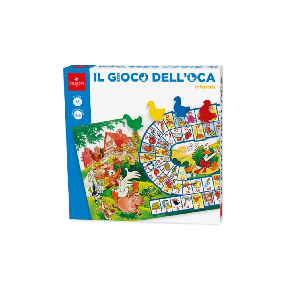 CASA" and "LA FATTORE" are prominently displayed on the glossy cardboard packaging of Dal Negro's The Goose Game.