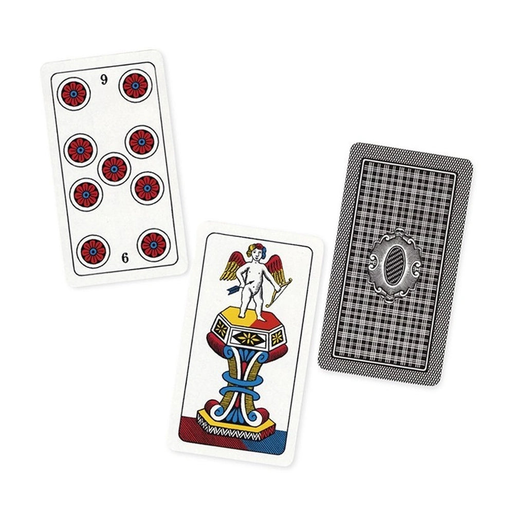 Dal Negro - Trentine Pro Cards N.91 in green case featuring glossy playing cards with red and blue designs, numbers 9, 10, an