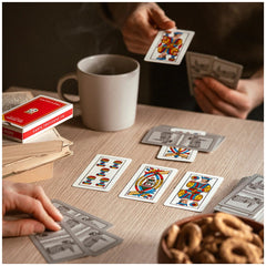 Dal Negro Trevisane Pro Cards N.114 in a red box, held by hands with a glossy cup and cookies on a brown table.