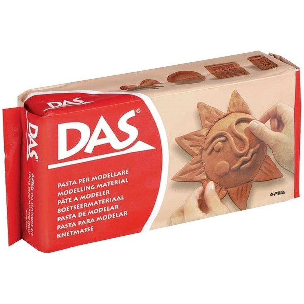 Das Modeling Clay in a red cardboard box with a white plastic window and brown paper inside, labeled for arts and crafts.