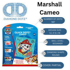 DIAMOND DOTZ - DOTZIES PAW PATROL Marshall diamond painting packaging in blue, featuring white and red text with icons and QR